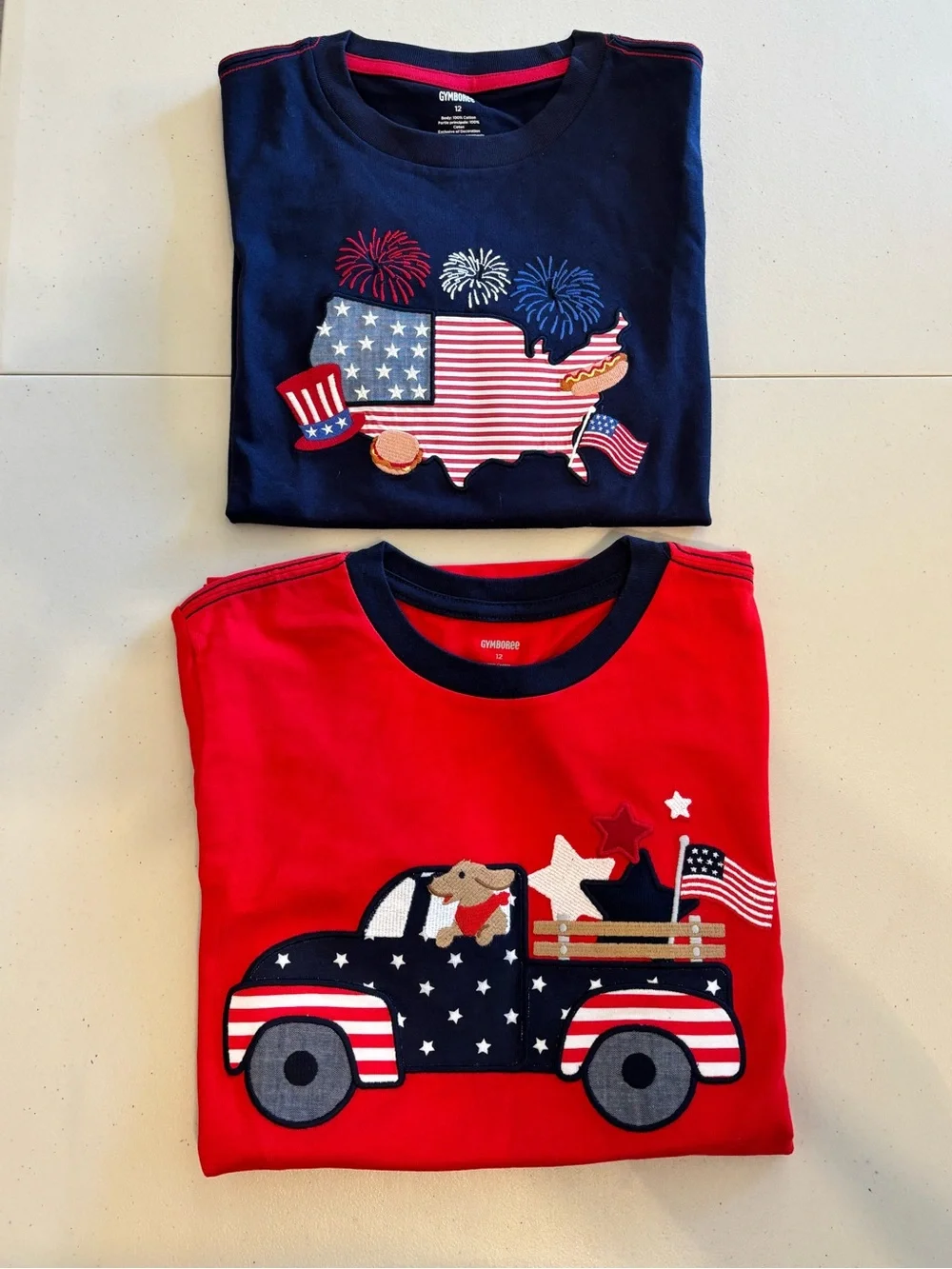 Set/2 Gymboree Red Short Sleeve Truck Applique Tees 4th of July